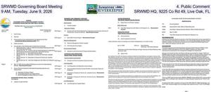 [SRWMD Governing Board Meeting, 4. Public Comment, 9 AM, Tuesday, June 9, 2026, SRWMD HQ, 9225 Co Rd 49, Live Oak, FL]