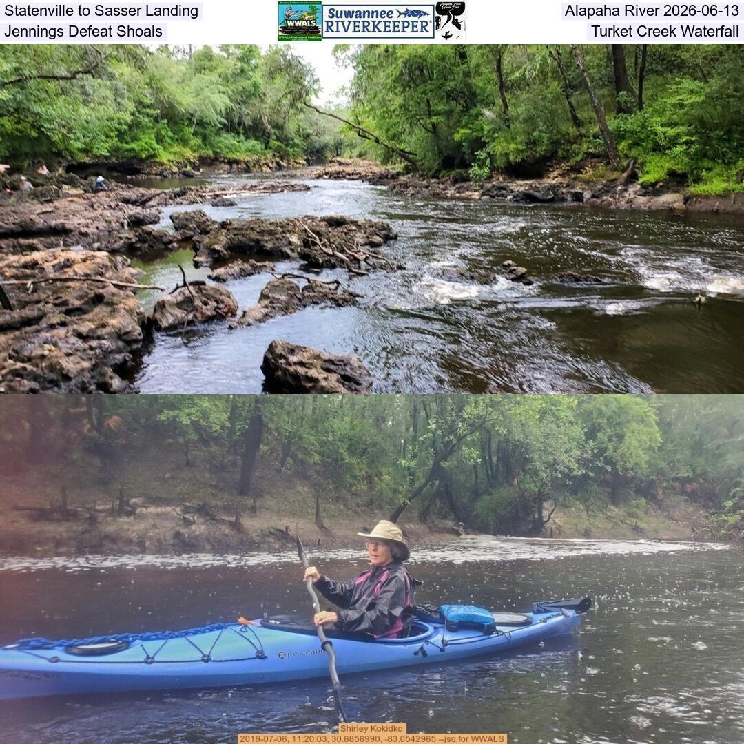Statenville to Sasser Landing, Alapaha River 2026-06-13, Jennings Defeat Shoals, Turket Creek Waterfall