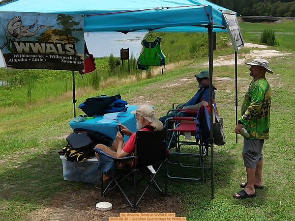 jsq, Andrew, Scotti at WWALS tent, 2026-06-20 --Gretchen Quarterman for WWALS