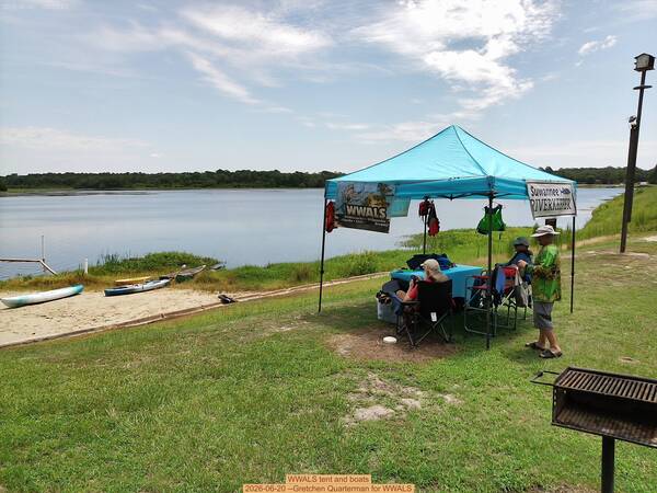 WWALS tent and boats, 2026-06-20 --Gretchen Quarterman for WWALS