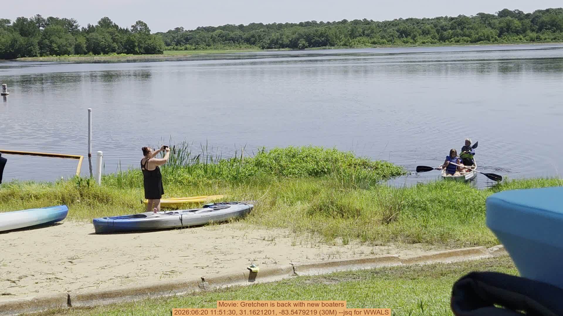Movie: Gretchen is back with new boaters, 2026:06:20 11:51:30, 31.1621201, -83.5479219 (30M) --jsq for WWALS