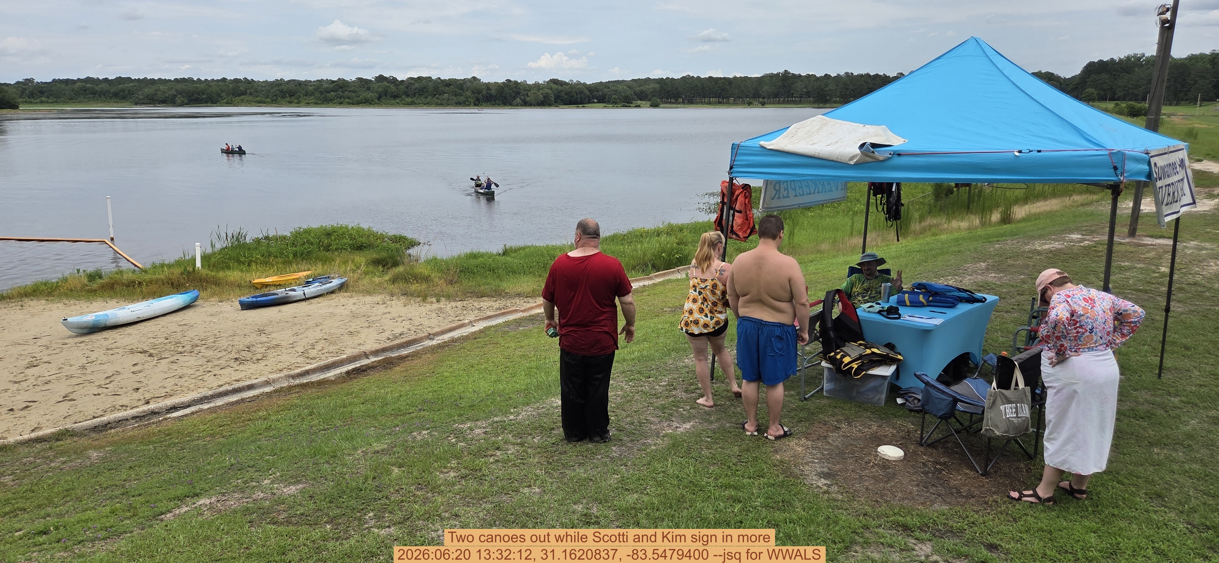 Two canoes out while Scotti and Kim sign in more, 2026:06:20 13:32:12, 31.1620837, -83.5479400 --jsq for WWALS