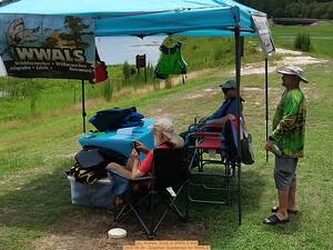 [jsq, Andrew, Scotti at WWALS tent, 2026-06-20 --Gretchen Quarterman for WWALS]