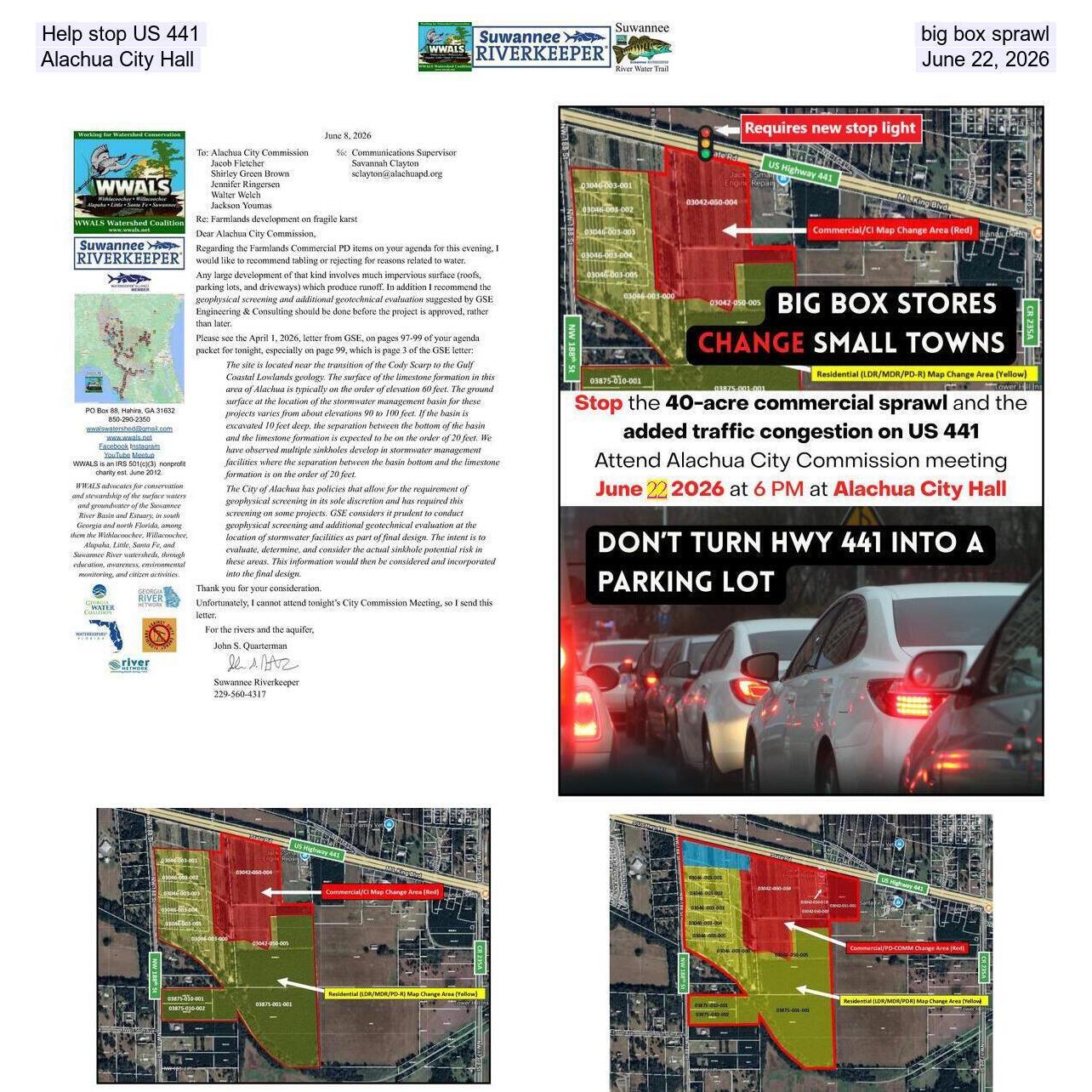 Help stop US 441 big box sprawl, Alachua City Hall, June 22, 2026
