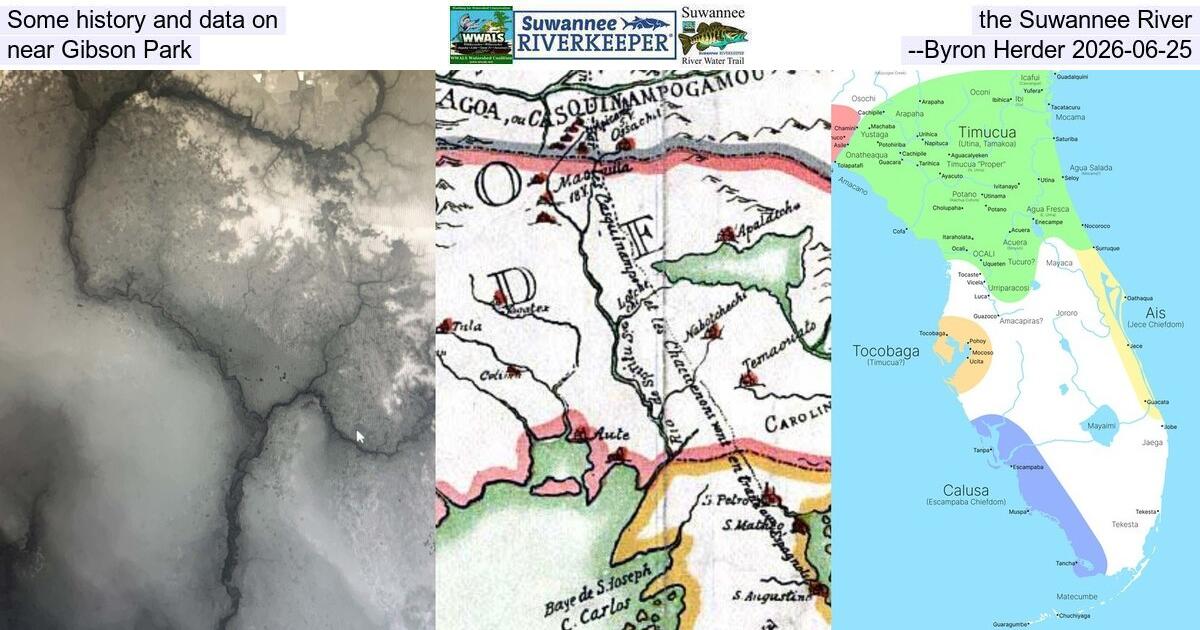 [Some history and data on the Suwannee River near Gibson Park --Byron Herder 2026-06-25]