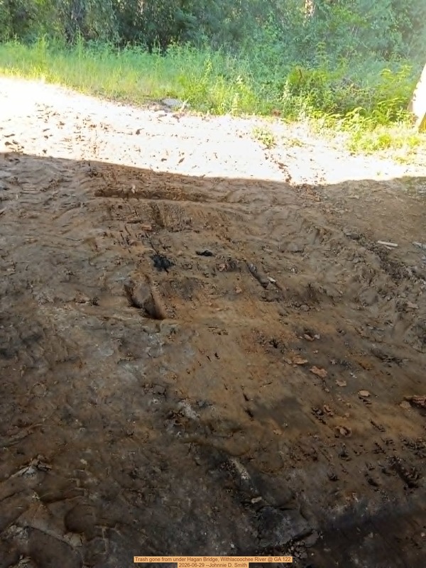 [Trash gone from under Hagan Bridge, Withlacoochee River @ GA 122, 2026-06-29 --Johnnie D. Smith]
