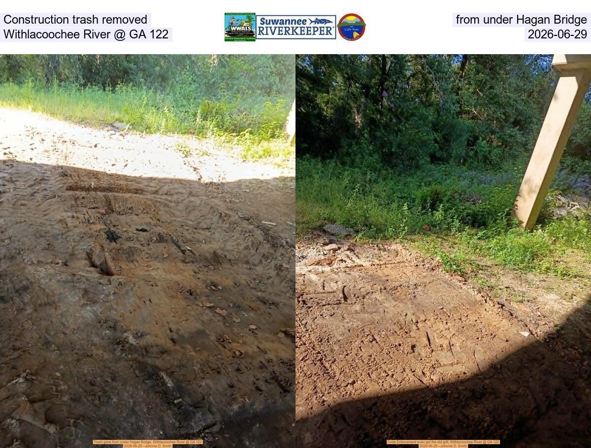 [Construction trash removed from under Hagan Bridge, Withlacoochee River @ GA 122, 2026-06-29]