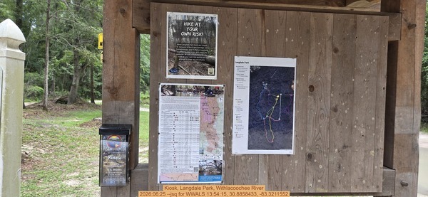 [Kiosk, Langdale Park, Withlacoochee River, 2026:06:25 --jsq for WWALS 13:54:15, 30.8858433, -83.3211552]