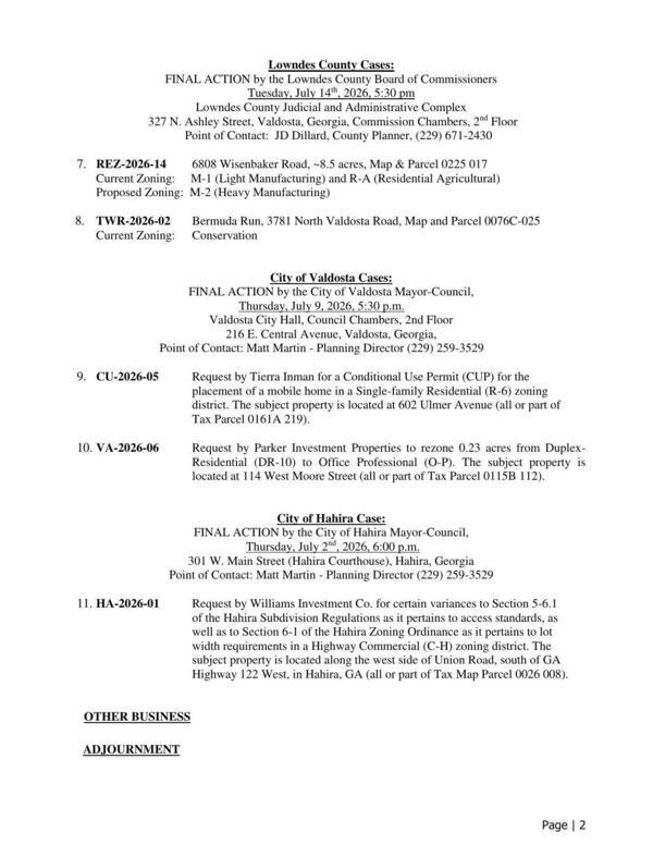 [Lowndes County, Valdosta, Hahira Cases]
