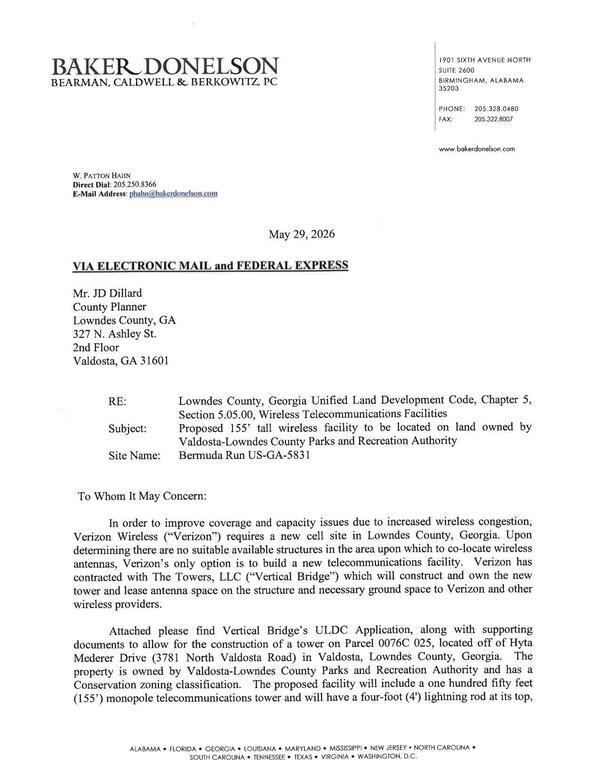 [Verizon Wireless (&ldquo;Verizon&rdquo;) requires a new cell site in Lowndes County, Georgia.]