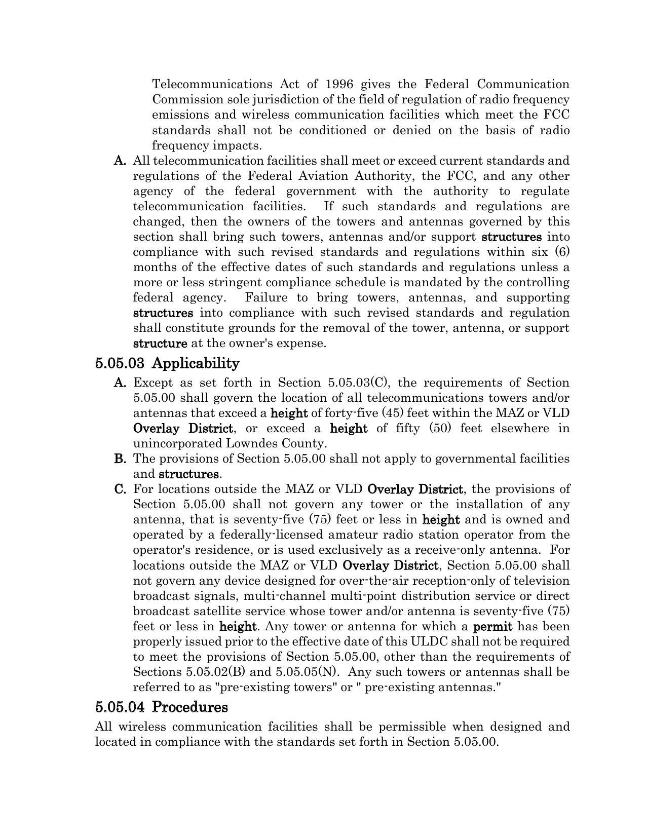 located in compliance with the standards set forth in Section 5.05.00.