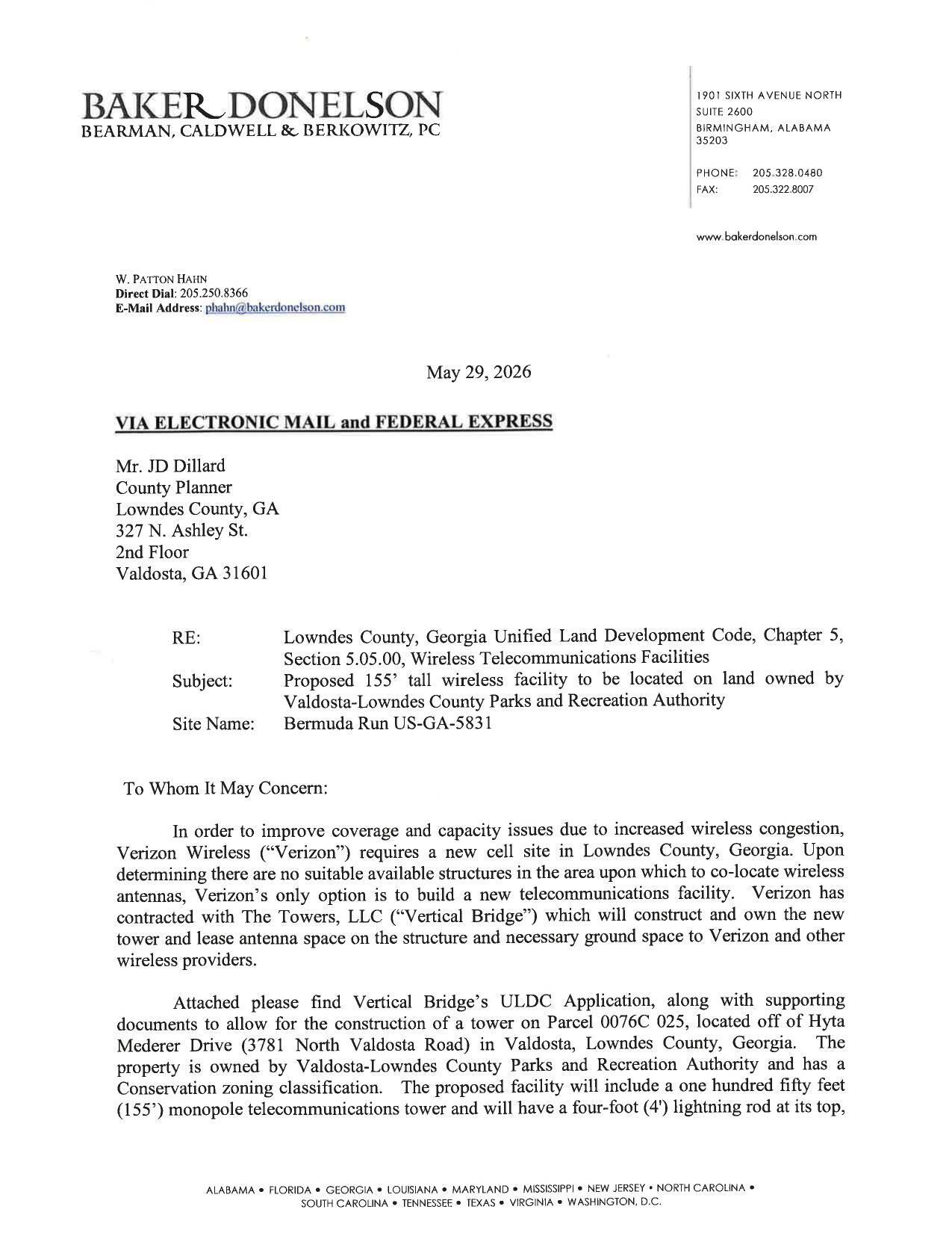 Verizon Wireless (&ldquo;Verizon&rdquo;) requires a new cell site in Lowndes County, Georgia.