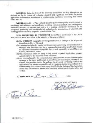 [(2) A moratorium is hereby enacted on the acceptance, processing and consideration of any application for a data center site or issuance of any permit for construction of such, for a period of one hundred eighty (180) days, or until repealed by an act of Mayor and Council, whichever is sooner.]