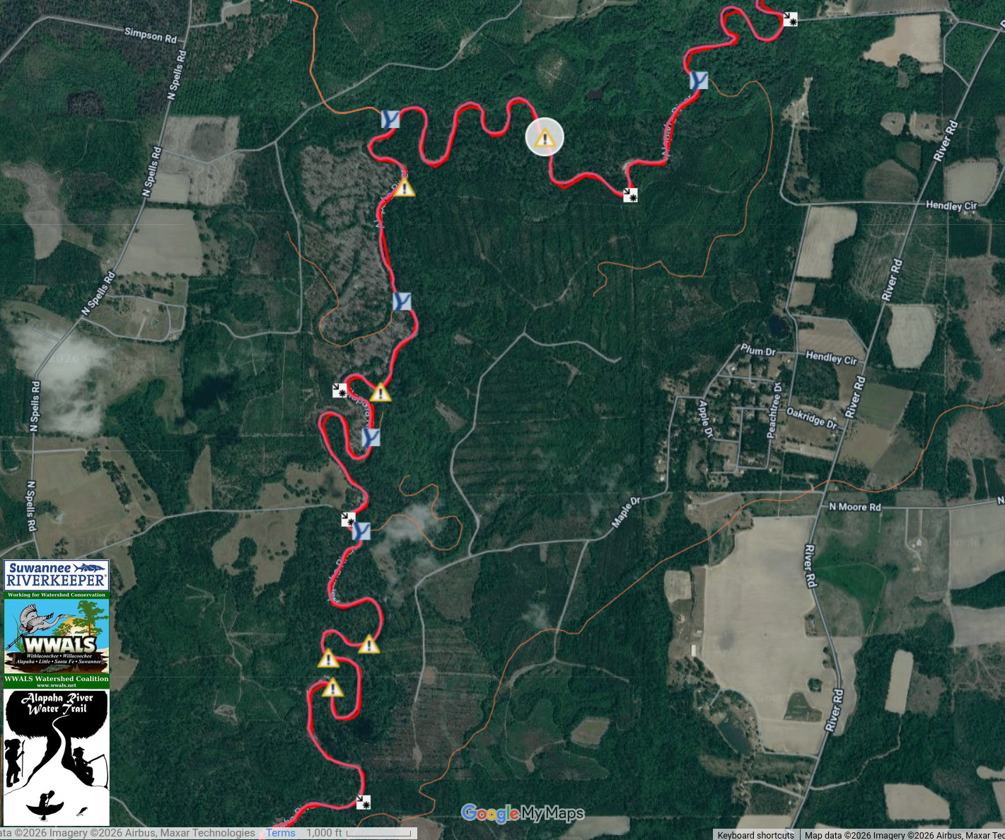 Map: Five Deadfalls, Alapaha River 2026-07-06 --Alapaha River Water Trail (ARWT)