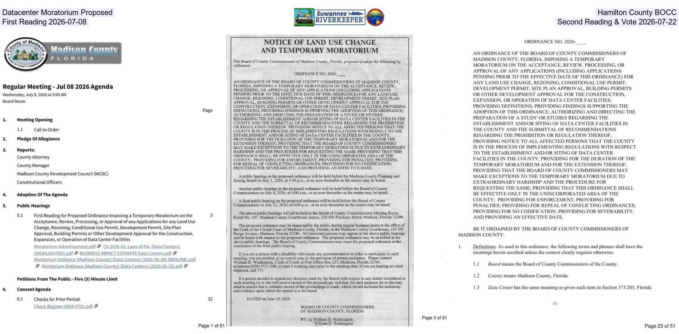 Datacenter Moratorium Proposed, Hamilton County BOCC, First Reading 2026-07-08, Second Reading & Vote 2026-07-22