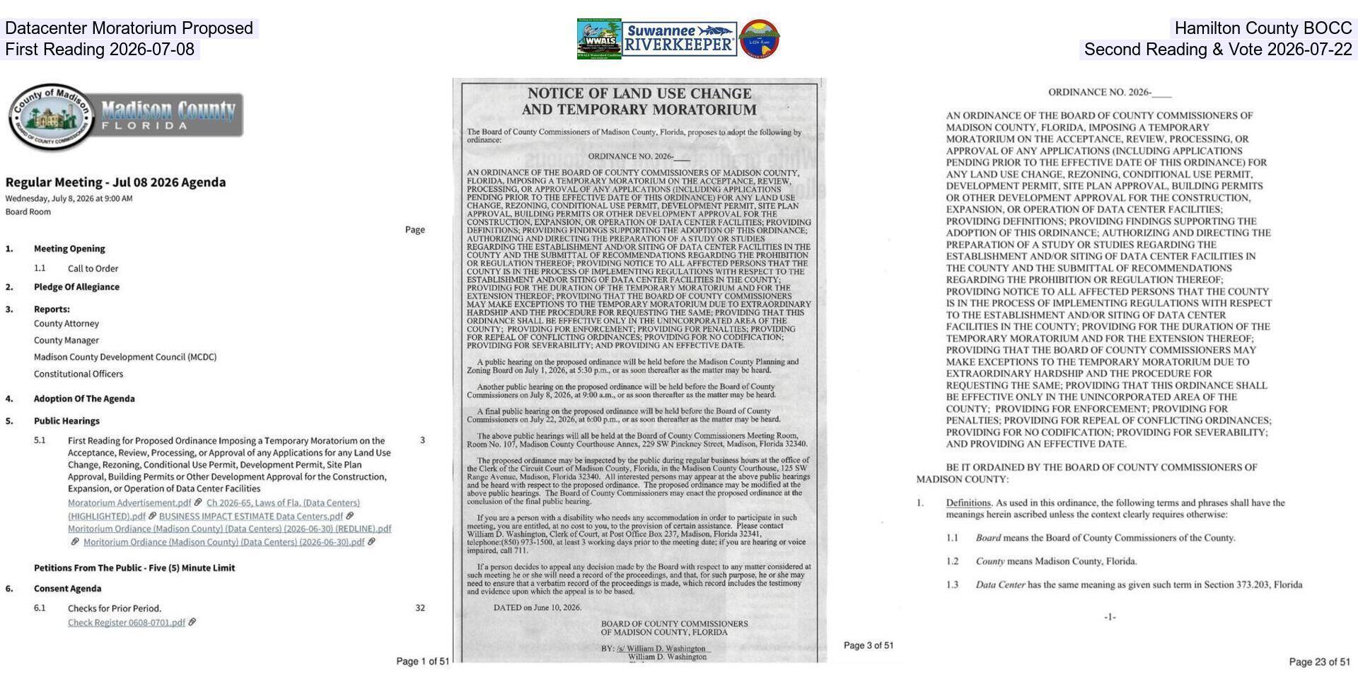 Datacenter Moratorium Proposed, Hamilton County BOCC, First Reading 2026-07-08, Second Reading & Vote 2026-07-22