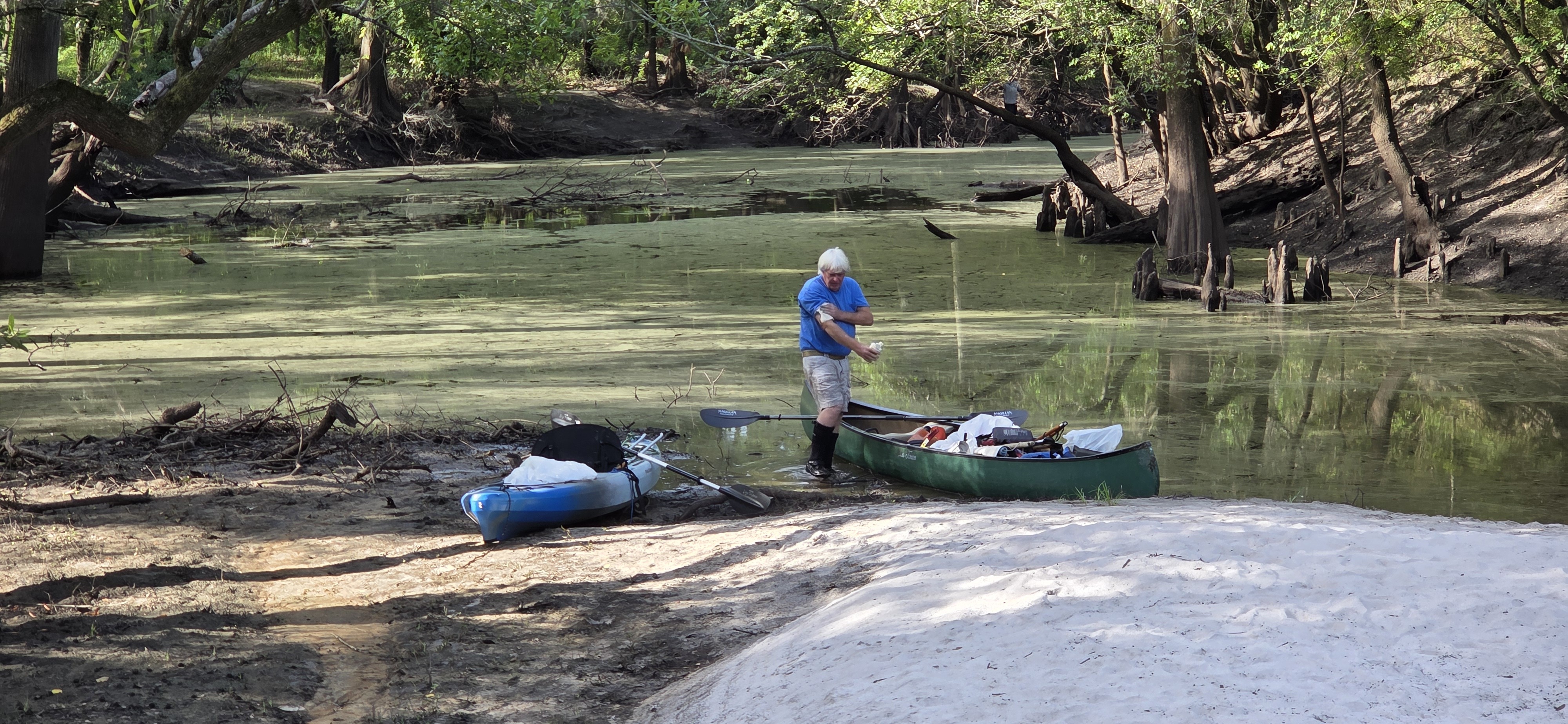 Phil Hubbard with WWALS Old Town canoe, 2026:07:11 09:23:38, 30.8877174, -83.3236824