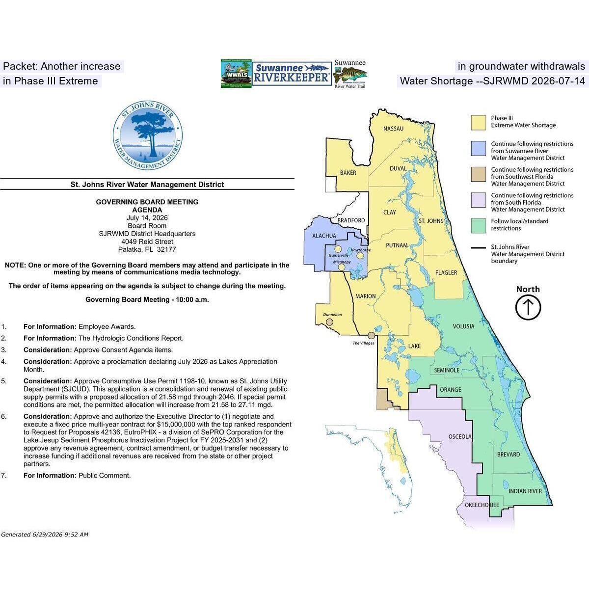 Packet: Another increase in groundwater withdrawals in Phase III Extreme Water Shortage --SJRWMD 2026-07-14