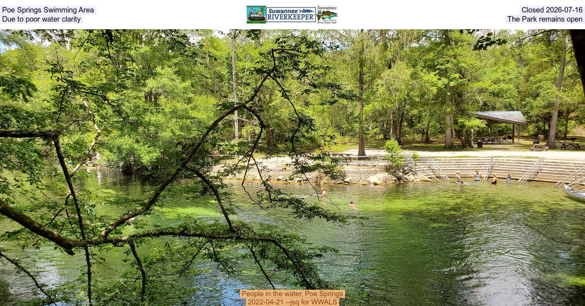 Poe Springs Swimming Area Closed 2026-07-16, Due to poor water clarity, The Park remains open