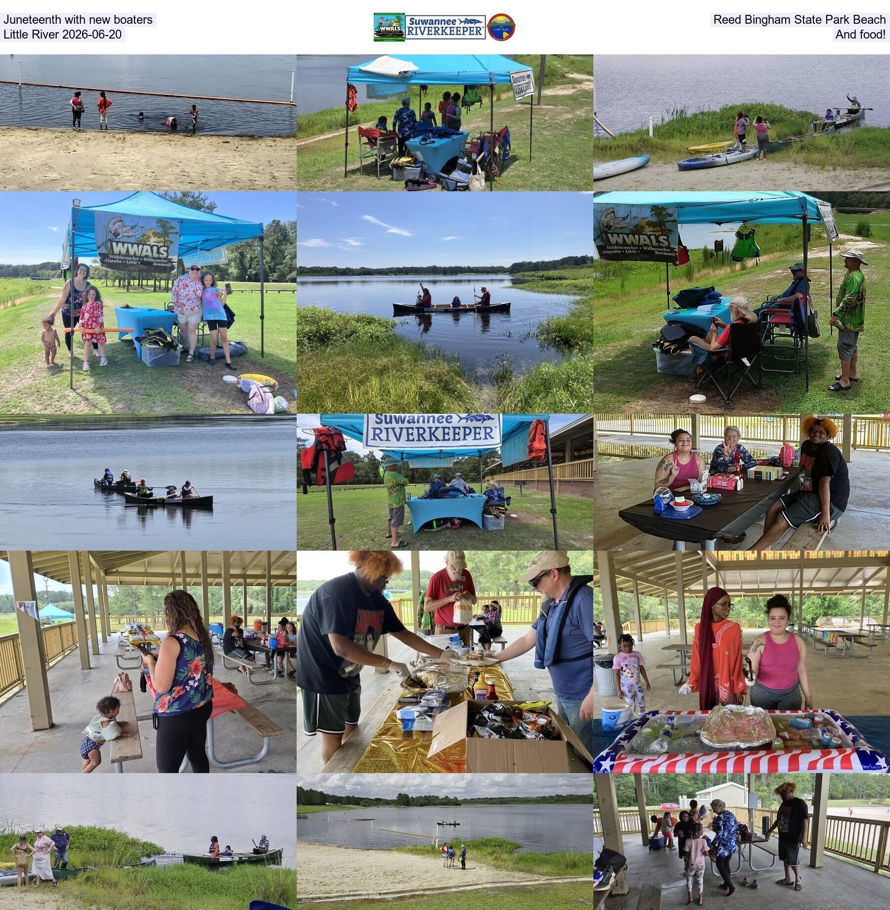Juneteenth with new boaters, Reed Bingham State Park Beach, Little River 2026-06-20, And food!