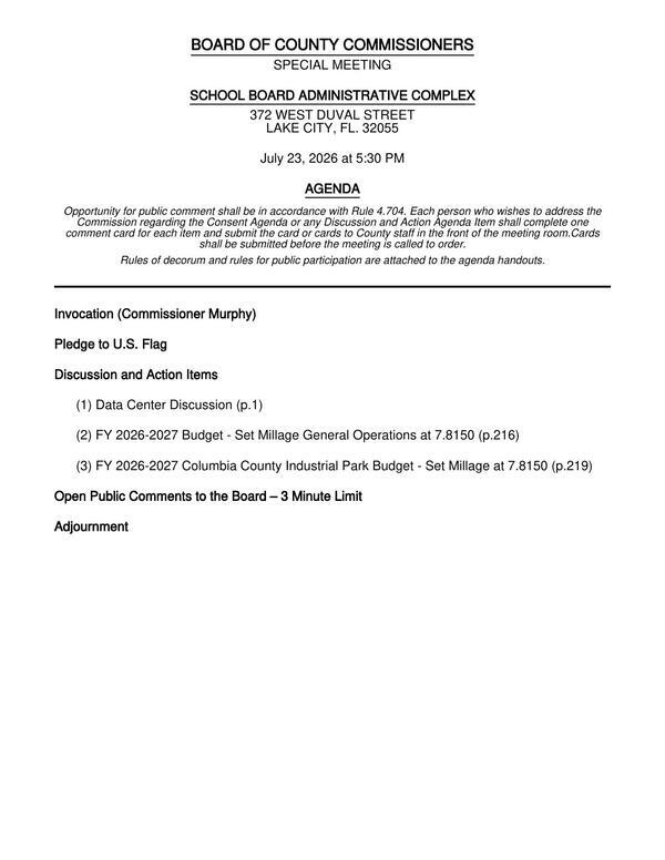 [Agenda: (1) Data Center Discussion (p.1)]