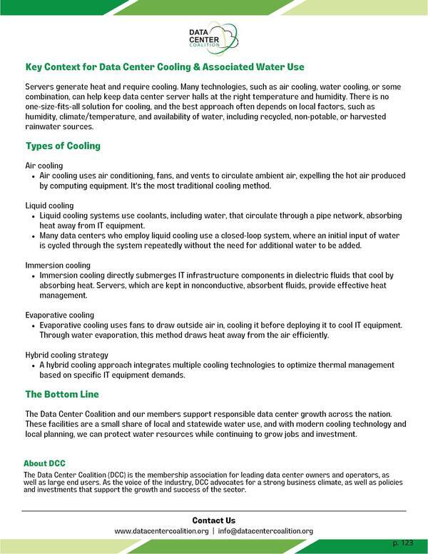 Key Context for Data Center Cooling & Associated Water Use --Data Center Coalition