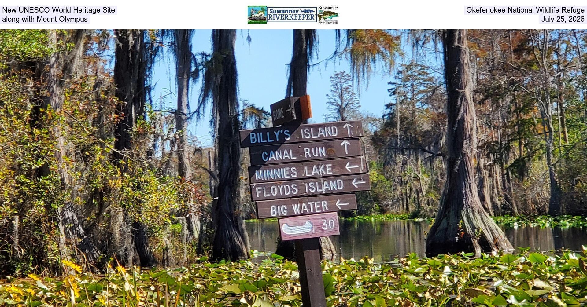 New UNESCO World Heritage Site, Okefenokee National Wildlife Refuge, along with Mount Olympus, July 25, 2026