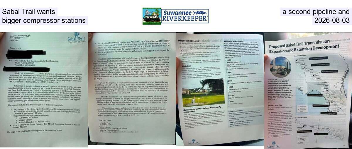 Sabal Trail wants a second pipeline and smaller compressor stations, 2026-08-03