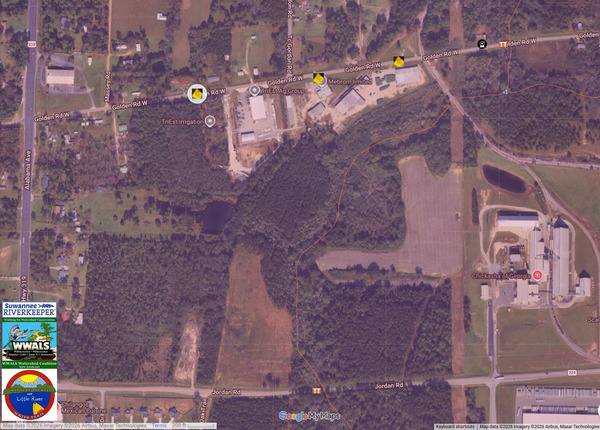 [Map: 1103 Golden Road West Tifton GA Sewage Spill 2026-08-07 --WLRWT]