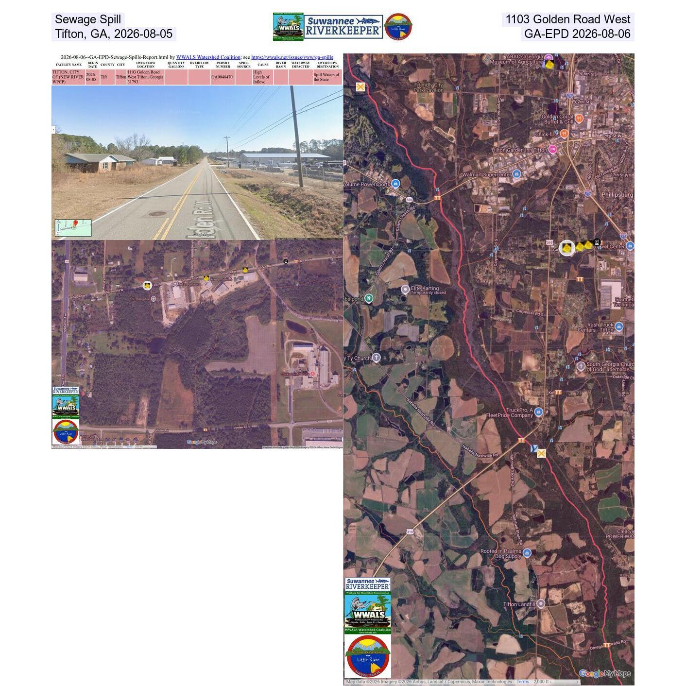 Sewage Spill, 1103 Golden Road West, Tifton, GA, 2026-08-05, GA-EPD 2026-08-06