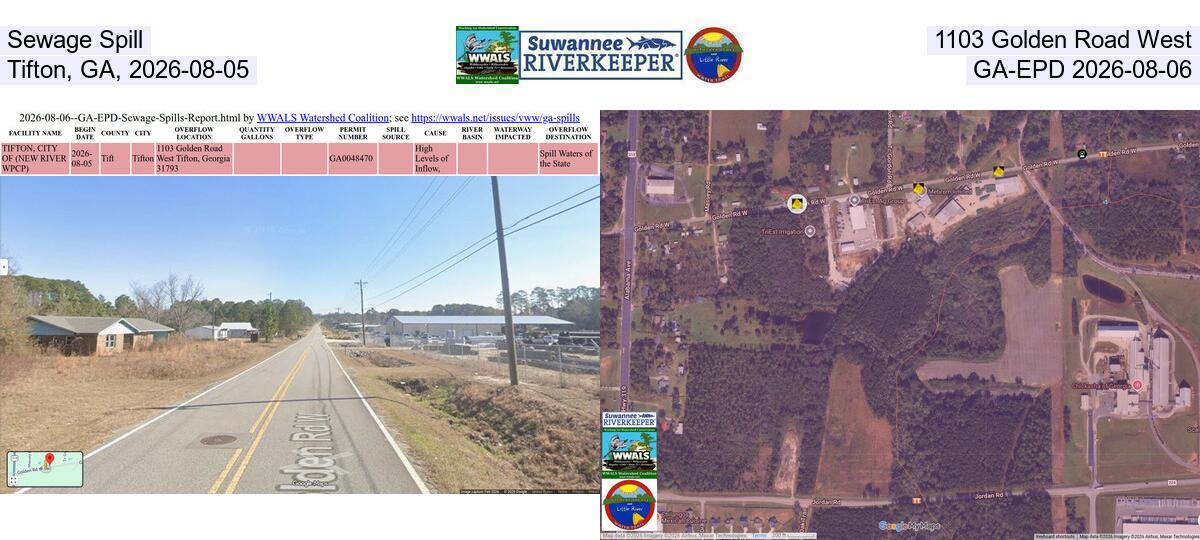[Sewage Spill, 1103 Golden Road West, Tifton, GA, 2026-08-05, GA-EPD 2026-08-06]