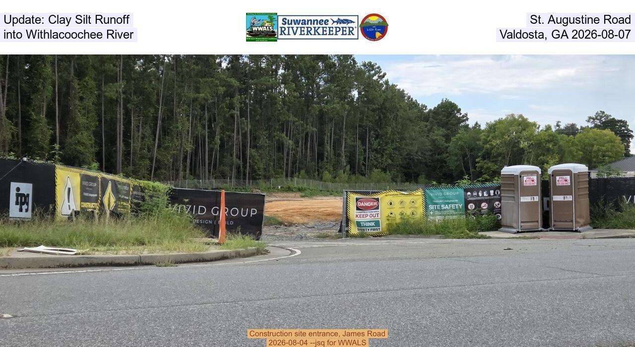 Update: Clay Silt Runoff, St. Augustine Road into Withlacoochee River, Valdosta, GA 2026-08-07