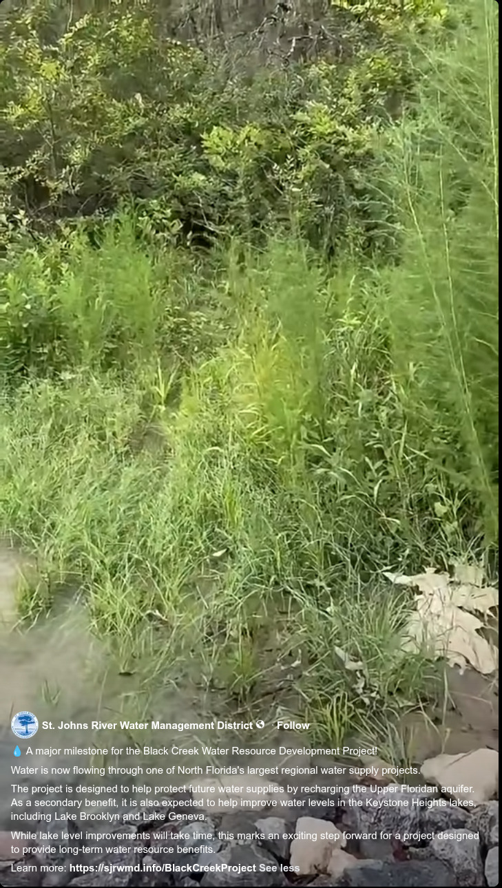 Water out of Black Creek Pipeline, 2026-08-07 --SJRWMD facebook reel