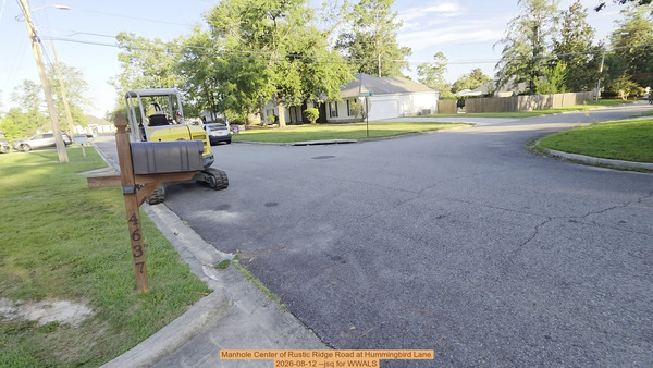 [Manhole Center of Rustic Ridge Road at Hummingbird Lane, 2026-08-12 --jsq for WWALS]