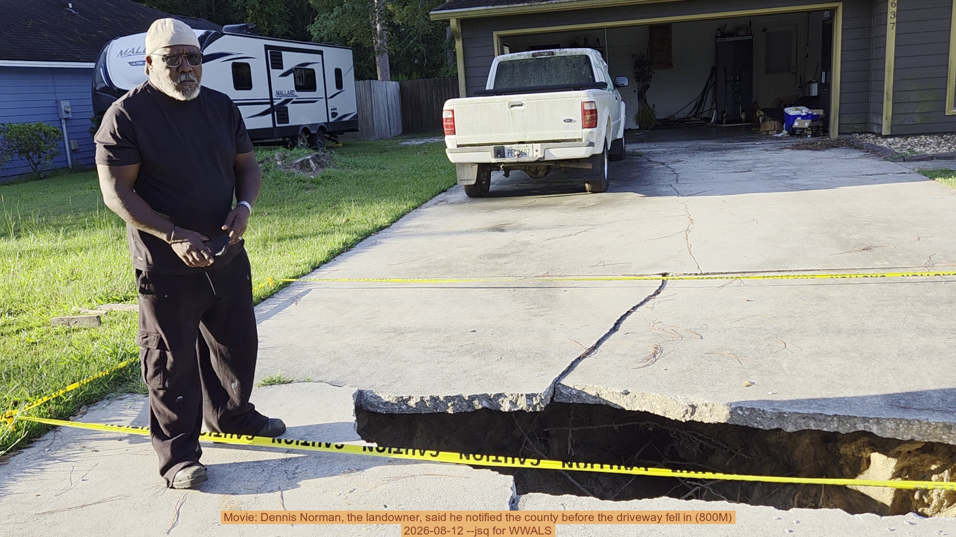 Movie: Dennis Norman, the landowner, said he notified the county before the driveway fell in (800M), 2026-08-12 --jsq for WWALS