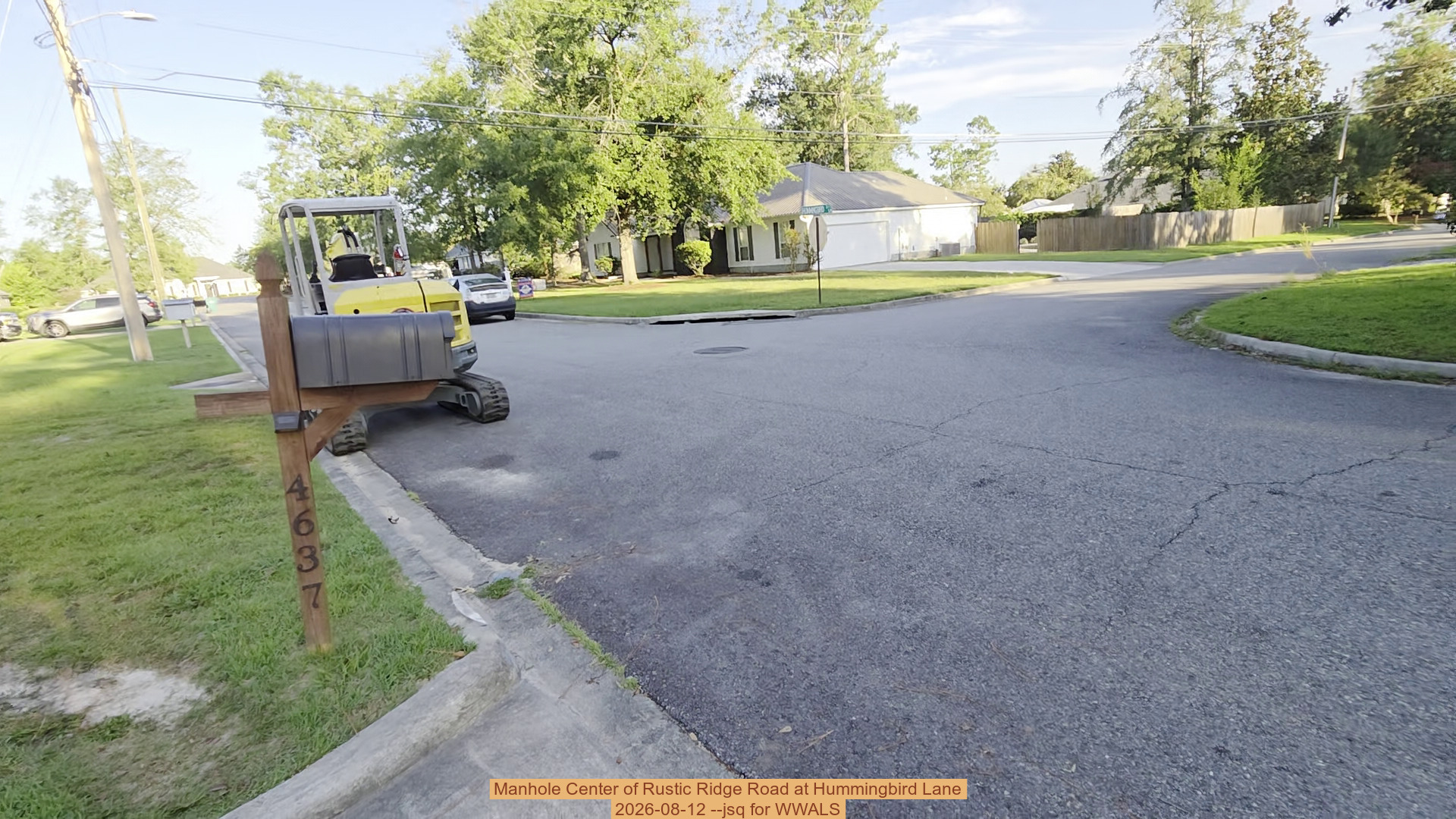 Manhole Center of Rustic Ridge Road at Hummingbird Lane, 2026-08-12 --jsq for WWALS