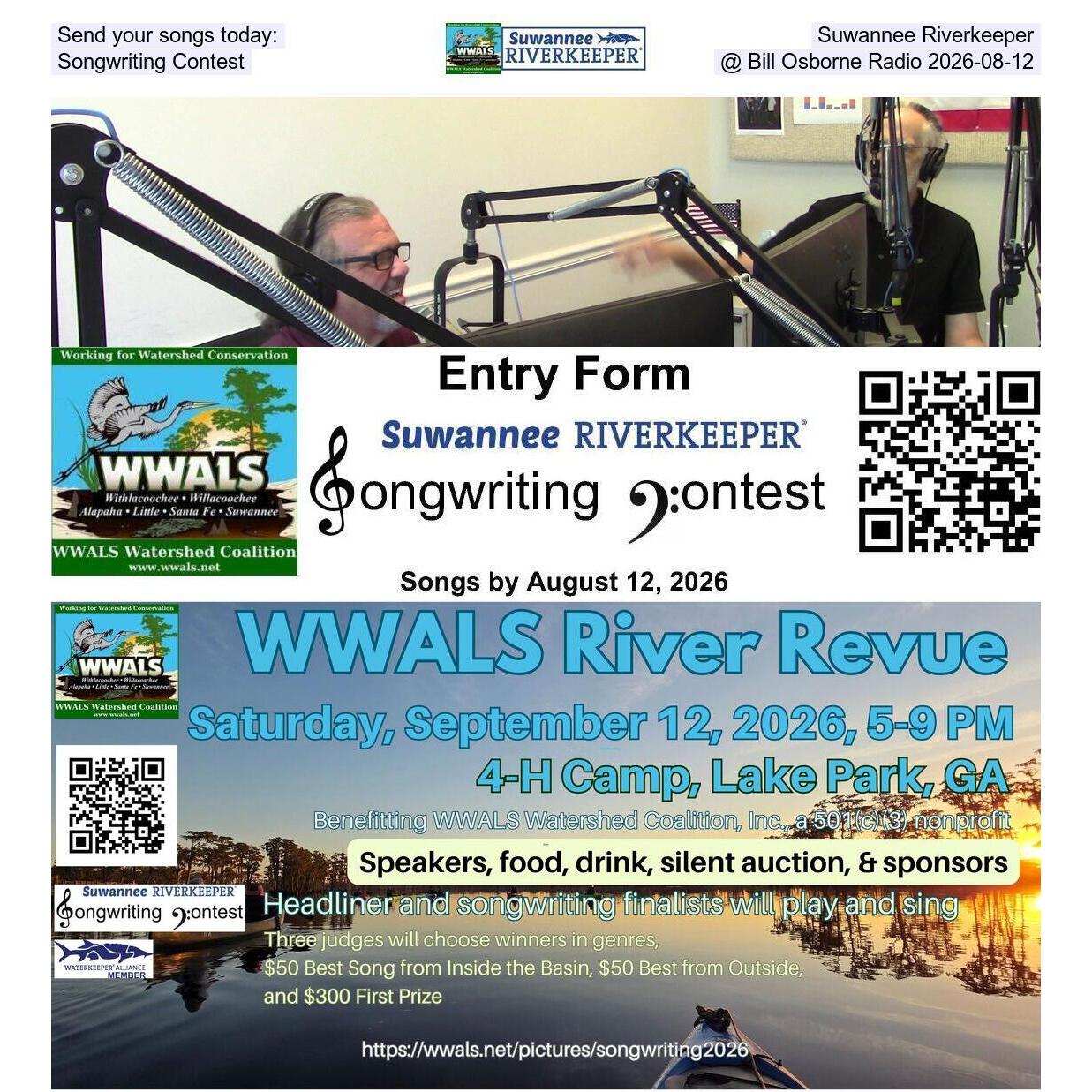 Send your songs today: Suwannee Riverkeeper Songwriting Contest @ Bill Osborne Radio 2026-08-12