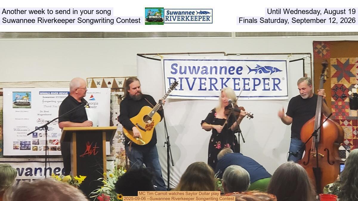 Another week to send in your song, Until Wednesday, August 19, Suwannee Riverkeeper Songwriting Contest, Finals Saturday, September 12, 2026