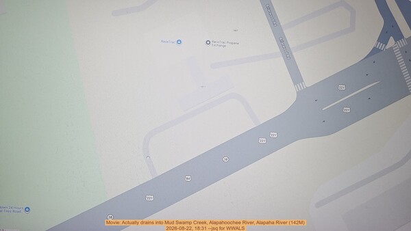 [Movie: Actually drains into Mud Swamp Creek, Alapahoochee River, Alapaha River (142M), 2026-08-22, 18:31 --jsq for WWALS]