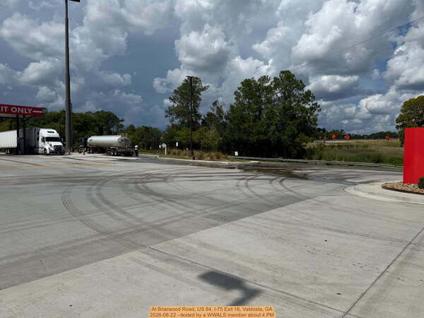 [At Briarwood Road, US 84, I-75 Exit 16, Valdosta, GA, 2026-08-22 --texted by a WWALS member about 4 PM]