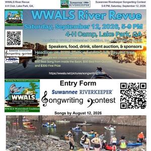 [WWALS River Revue, Suwannee Riverkeeper Songwriting Contest, 4-H Club, Lake Park, GA, 5-9 PM, Saturday, September 12, 2026]