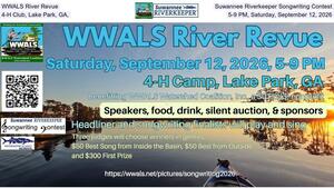 [WWALS River Revue, Suwannee Riverkeeper Songwriting Contest, 4-H Club, Lake Park, GA, 5-9 PM, Saturday, September 12, 2026]