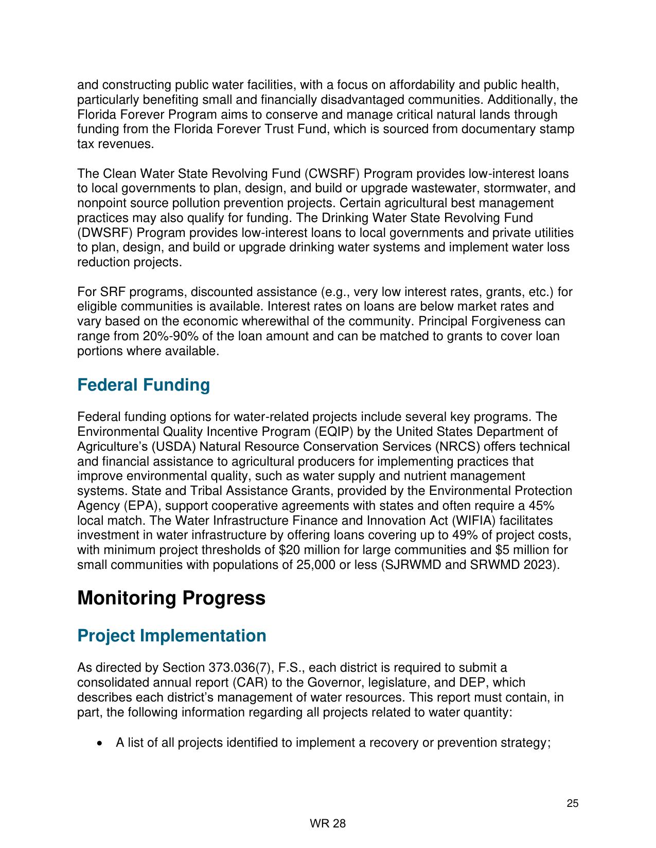 Federal Funding; Monitoring Progress
