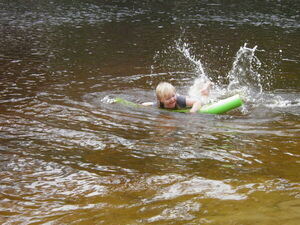 [Abbie takes to the water]