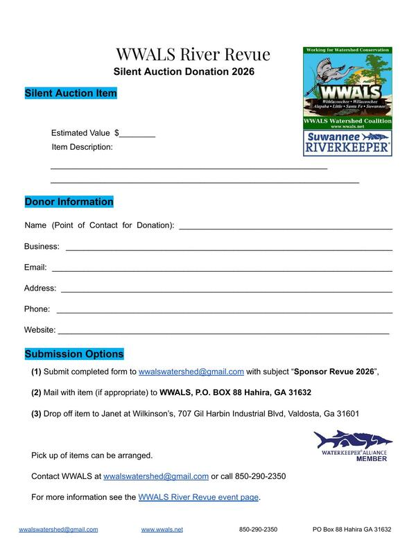 Silent Auction Page 1, 2026-09-12 --WWALS River Revue 2026
