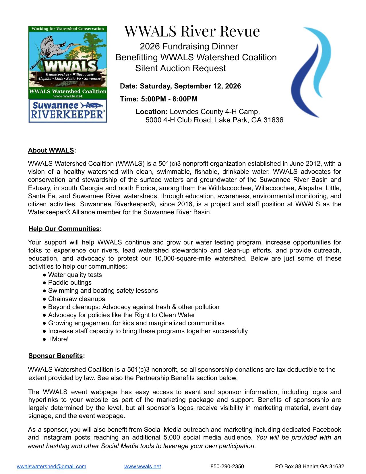 Silent Auction Page 1, 2026-09-12 --WWALS River Revue 2026