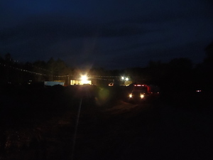 Likely sinkhole and drilling area behind water truck