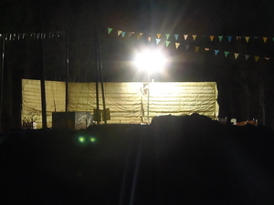 Orange safety fence in front of drill site